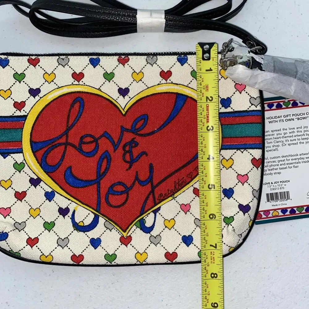 Brighton Crossbody Purse‎ LOVE & JOY Pouch Black Tassel Colorful Hearts NEW